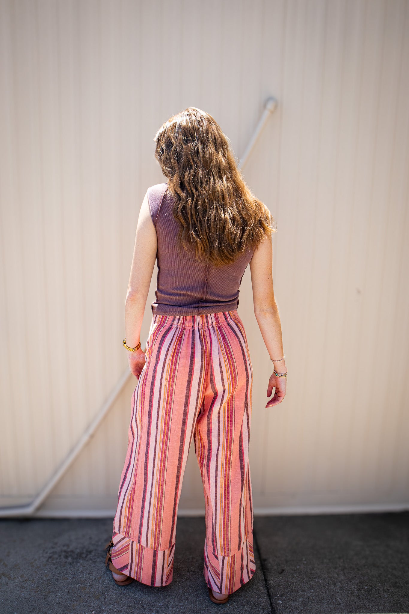Free People - Day's End Linen Striped Pull-On Pants - SOFT CORAL COMBO