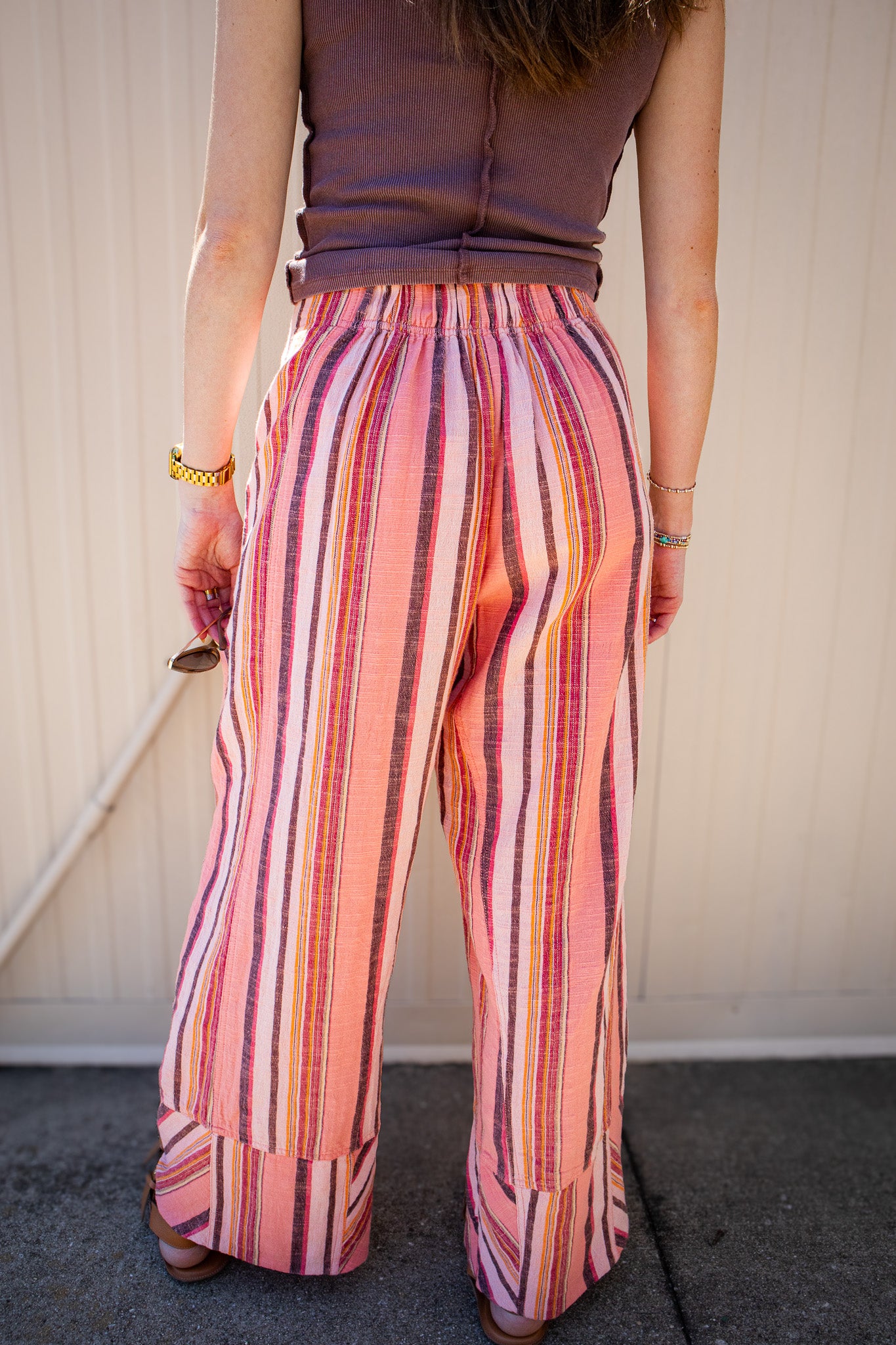 Free People - Day's End Linen Striped Pull-On Pants - SOFT CORAL COMBO
