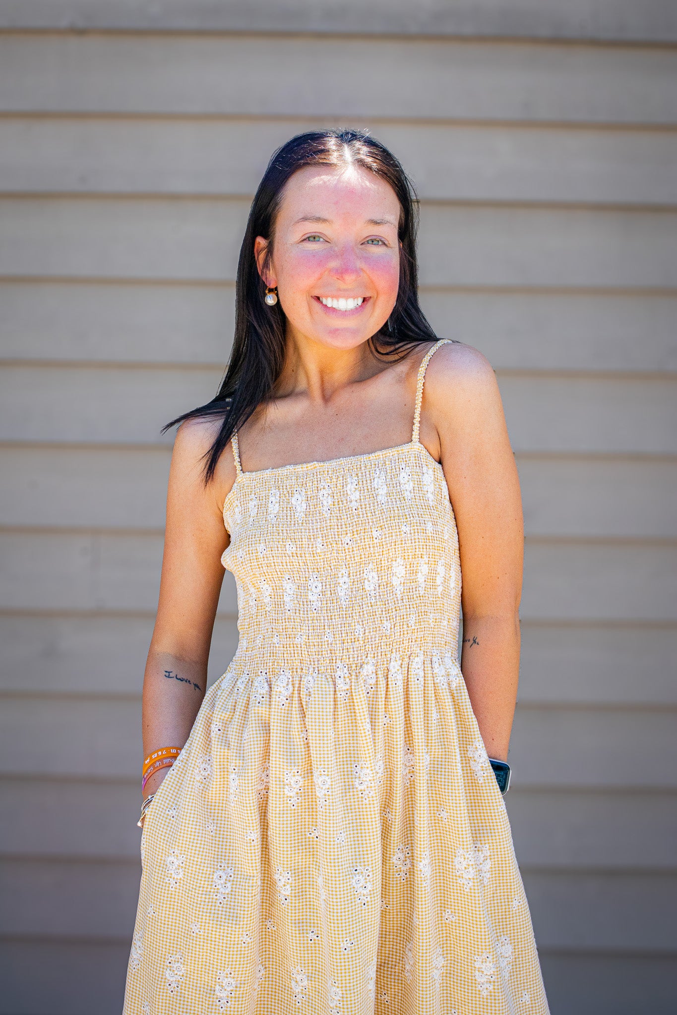 Sunshine Stroll Eyelet Midi Dress - Yellow