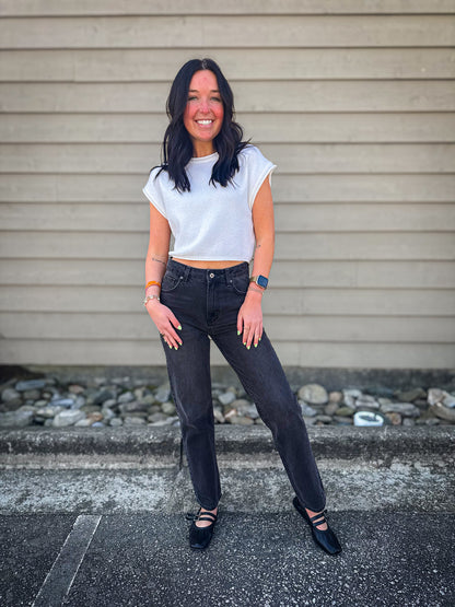 Ivory Textured Cap Sleeve Top
