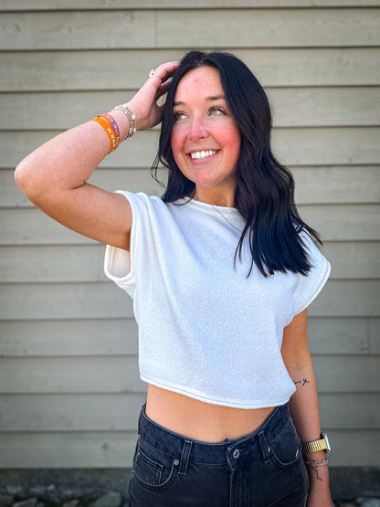 Ivory Textured Cap Sleeve Top