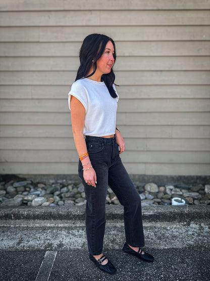 Ivory Textured Cap Sleeve Top