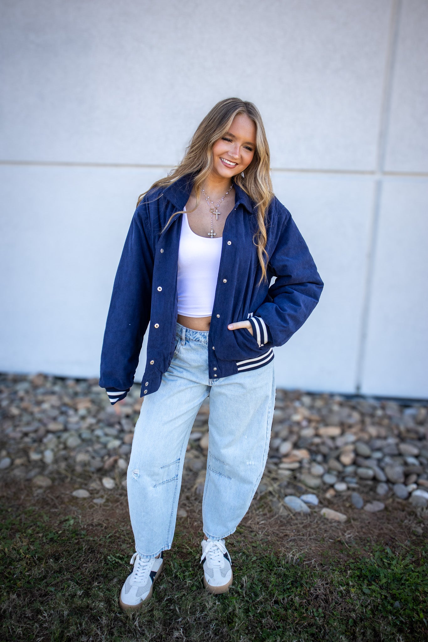 Corduroy Varsity Bomber Jacket - NAVY