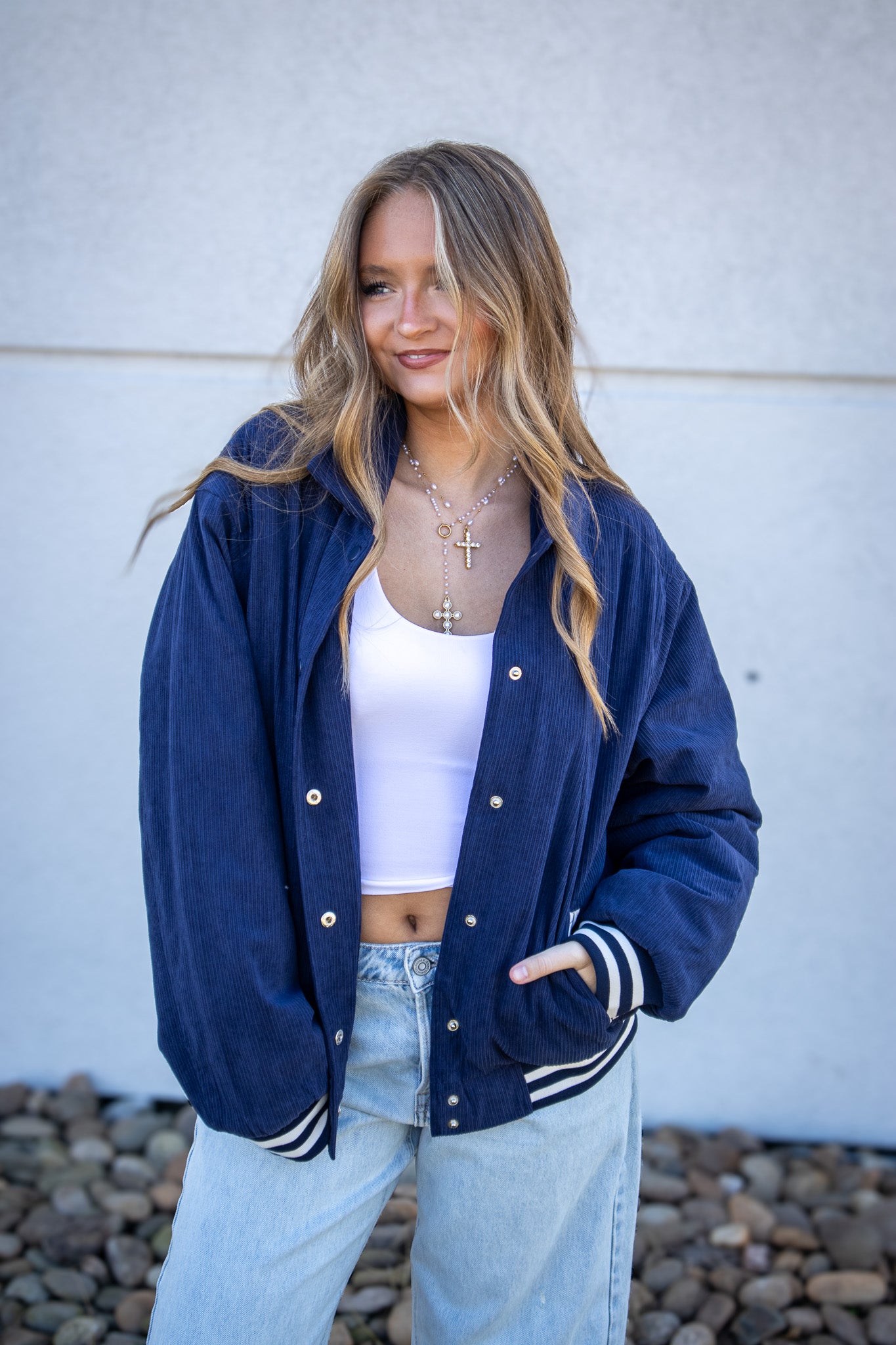Corduroy Varsity Bomber Jacket - NAVY