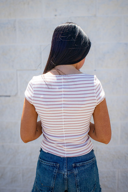 Free People - Intimately Most Wanted Striped Ribbed Cardigan – Mauve/Ivory