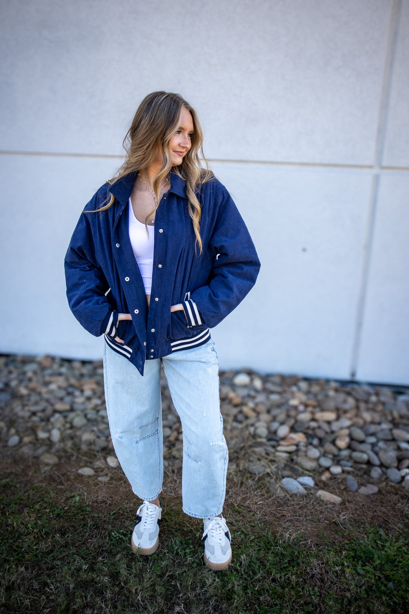 Corduroy Varsity Bomber Jacket - NAVY