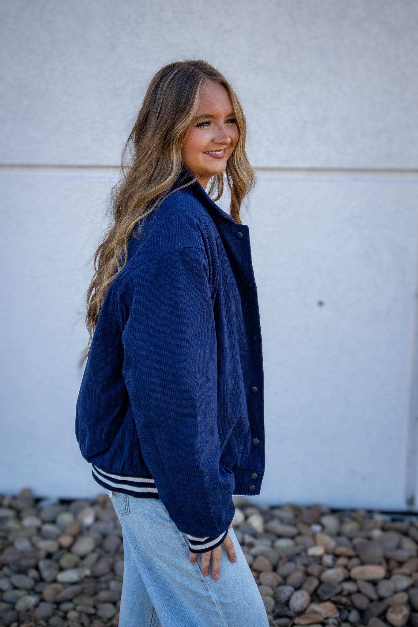 Corduroy Varsity Bomber Jacket - NAVY