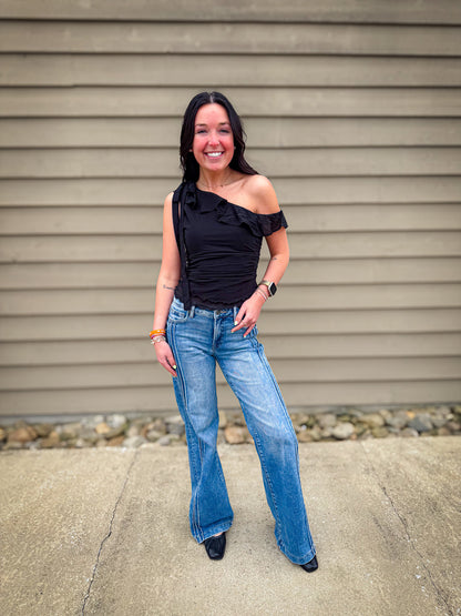 Free People - Isla Off-The-Shoulder Ruched Sleeveless Top - BLACK