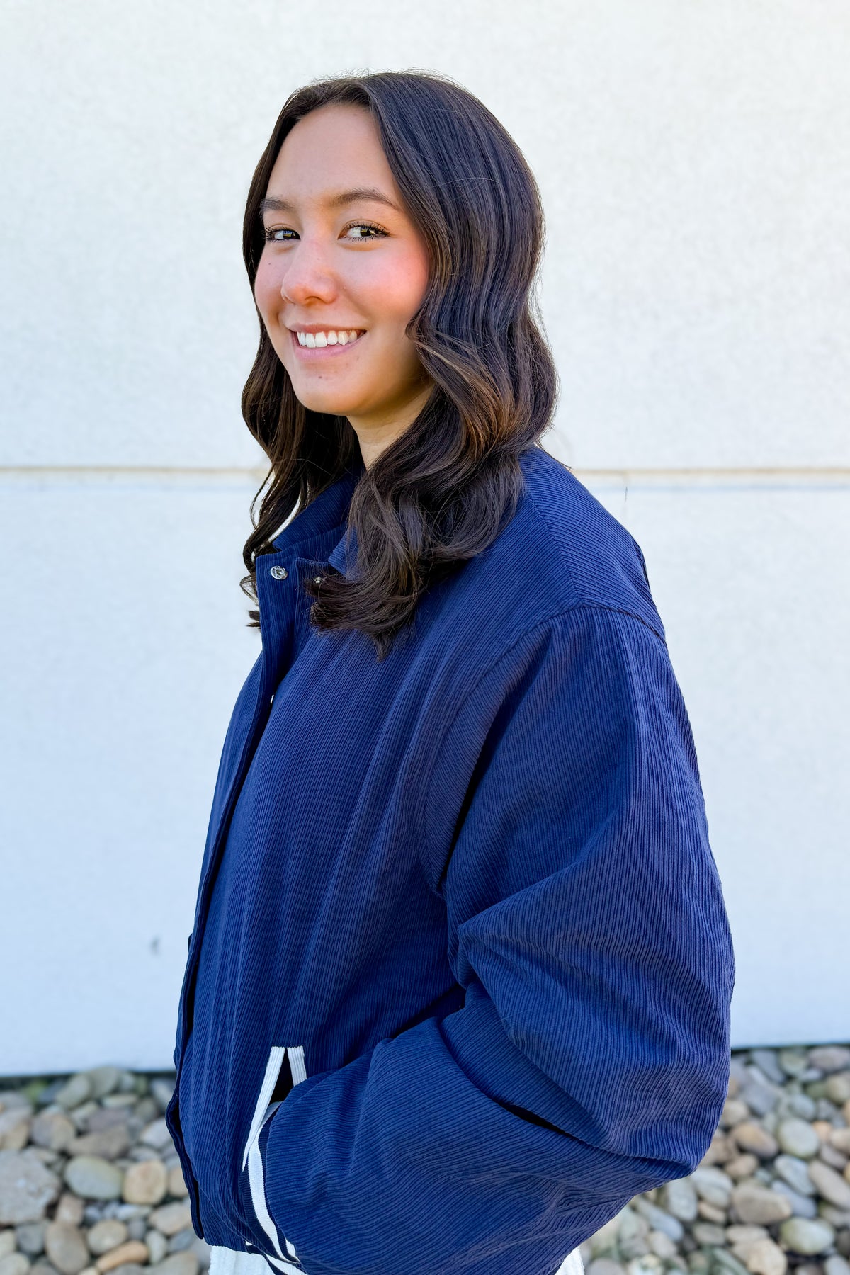 Corduroy Varsity Bomber Jacket - NAVY