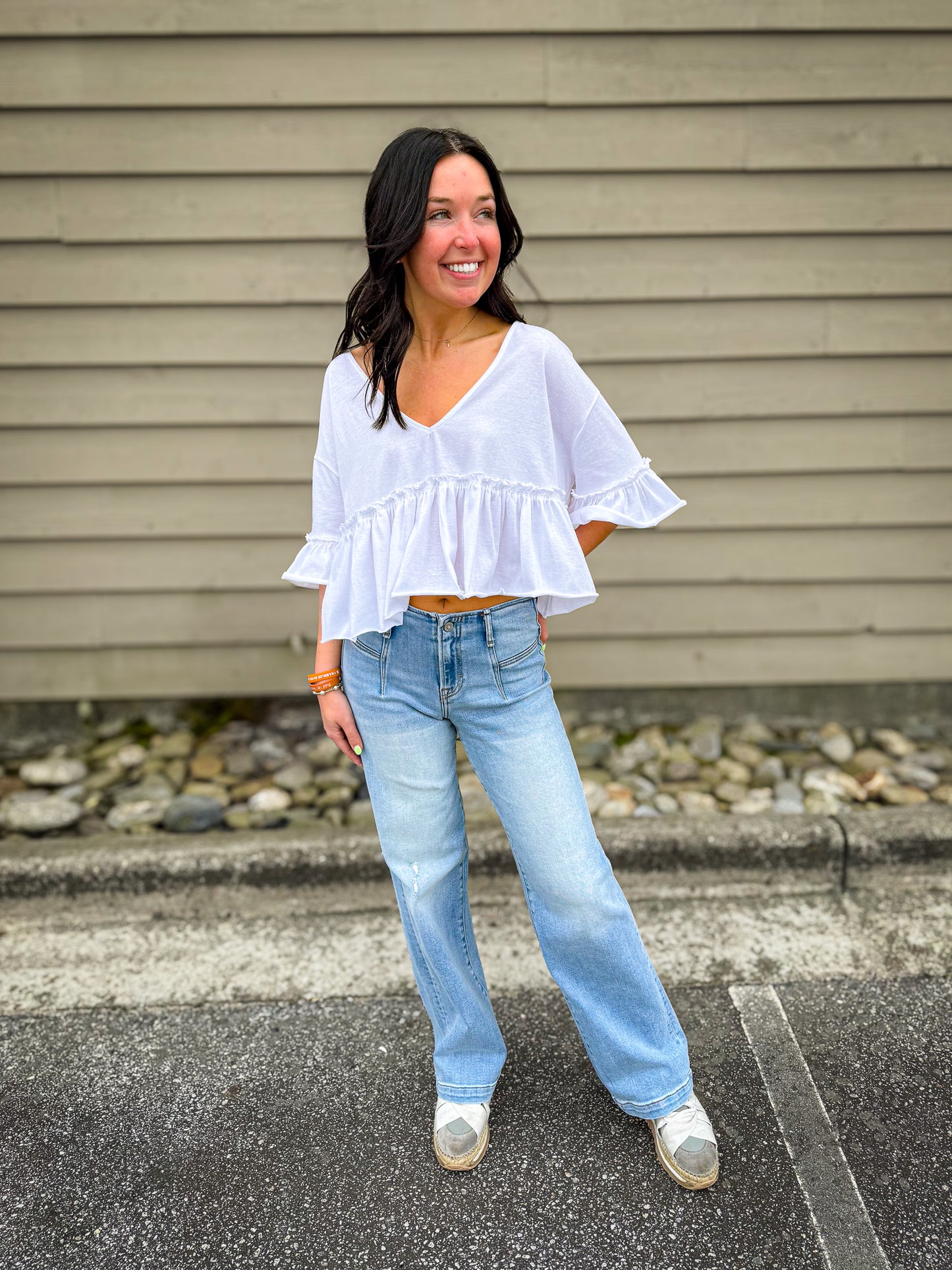 White Babydoll Ruffle Top