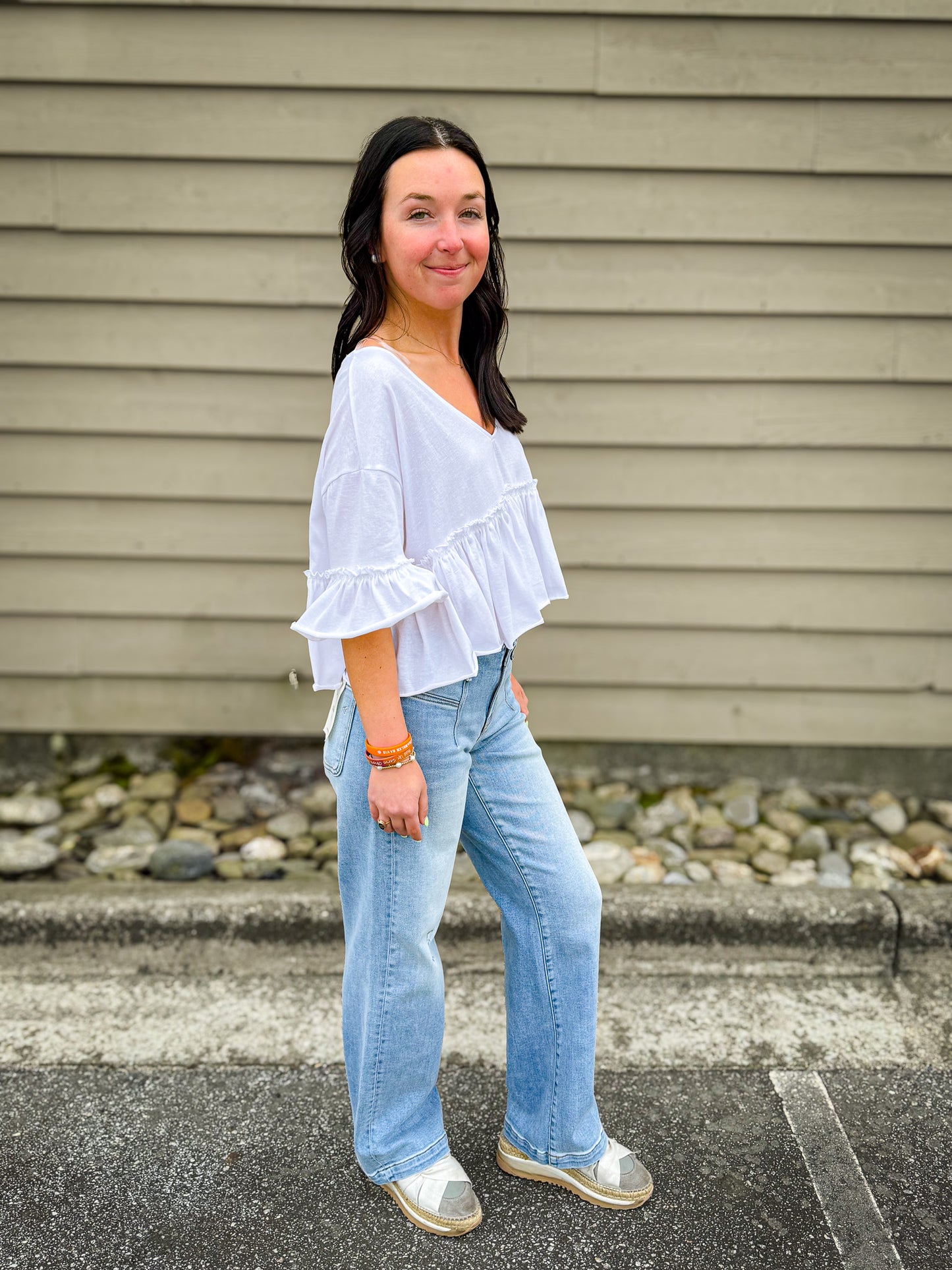 White Babydoll Ruffle Top