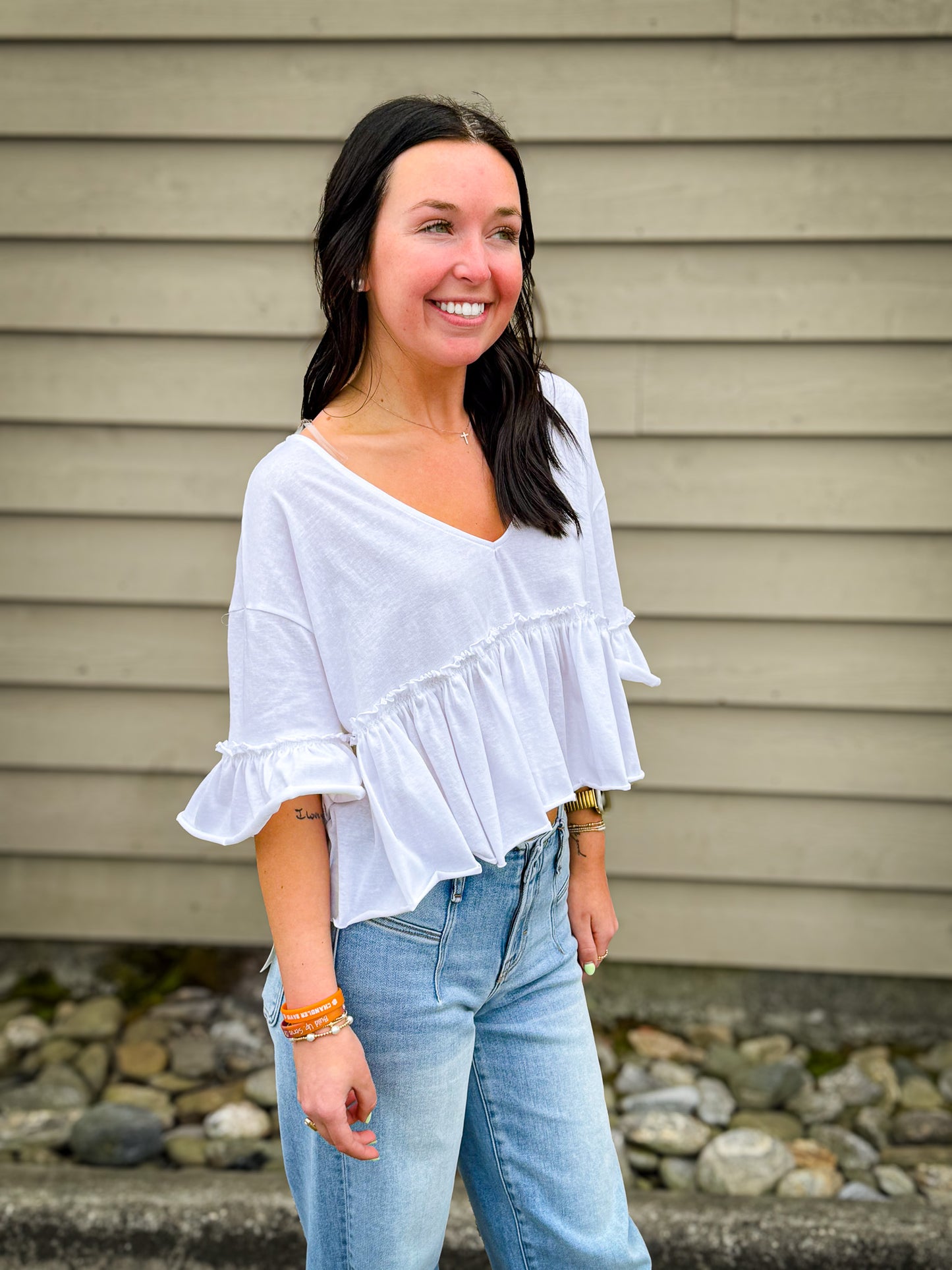 White Babydoll Ruffle Top