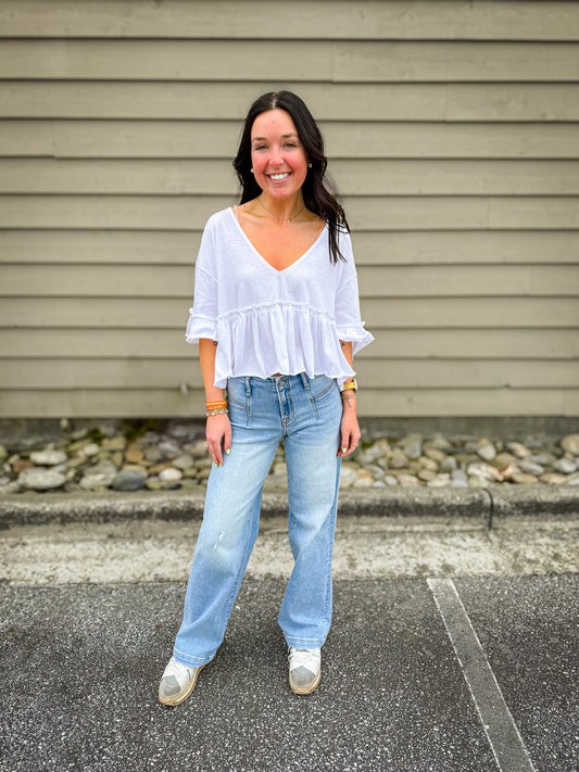 White Babydoll Ruffle Top