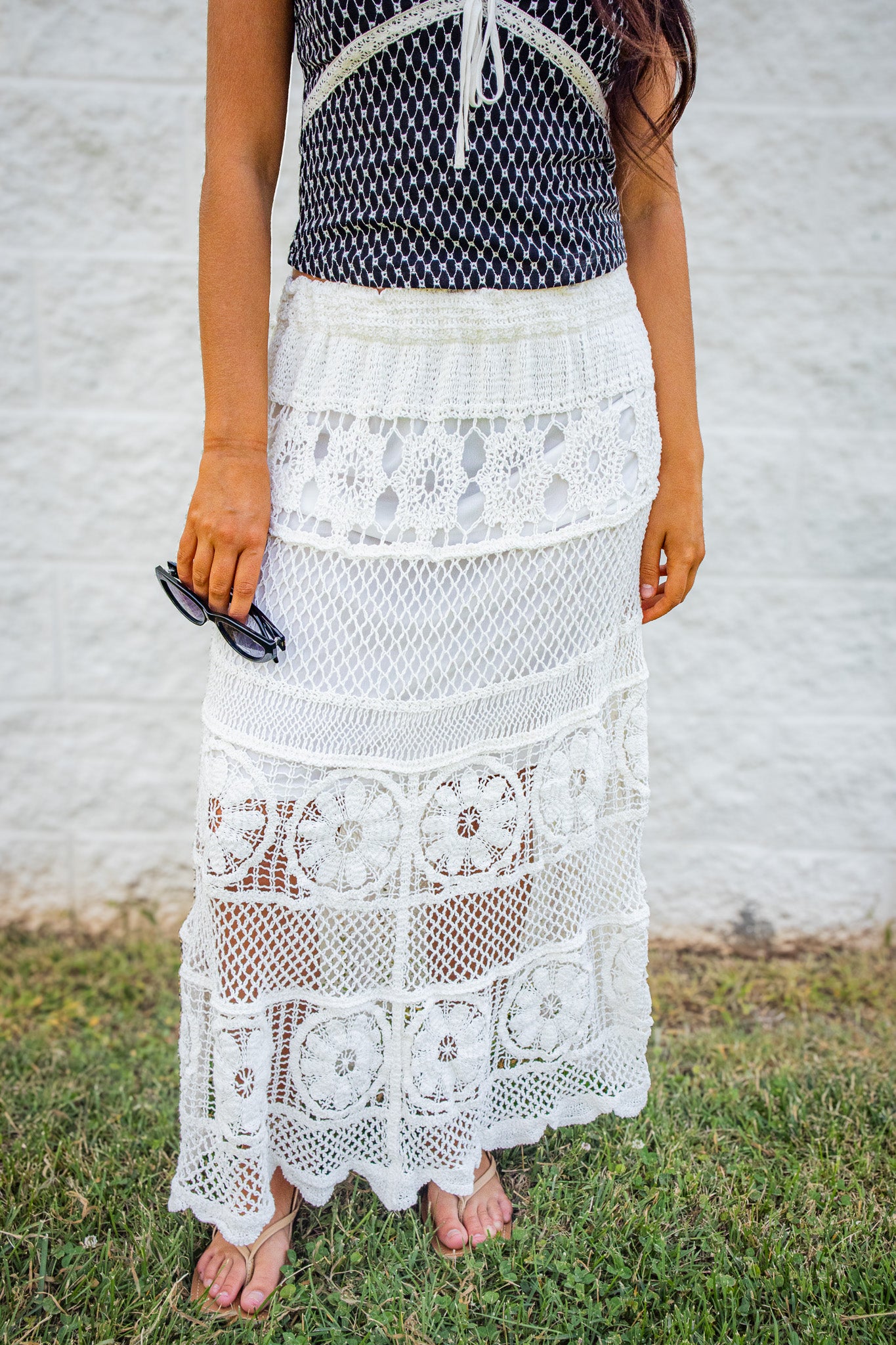 Coastal Ivory Crochet Lace Maxi Skirt