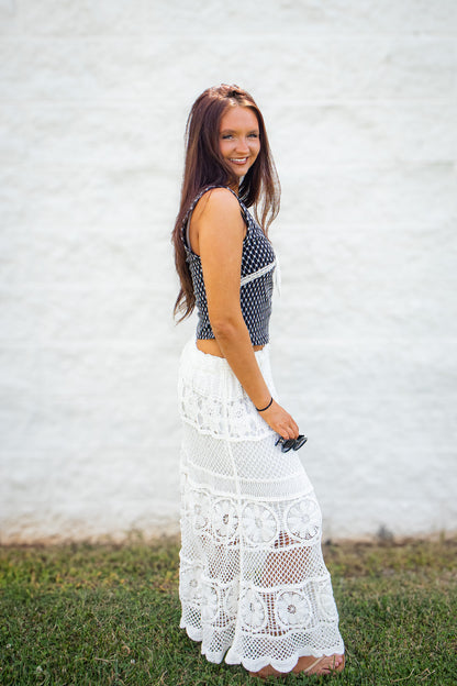 Coastal Ivory Crochet Lace Maxi Skirt