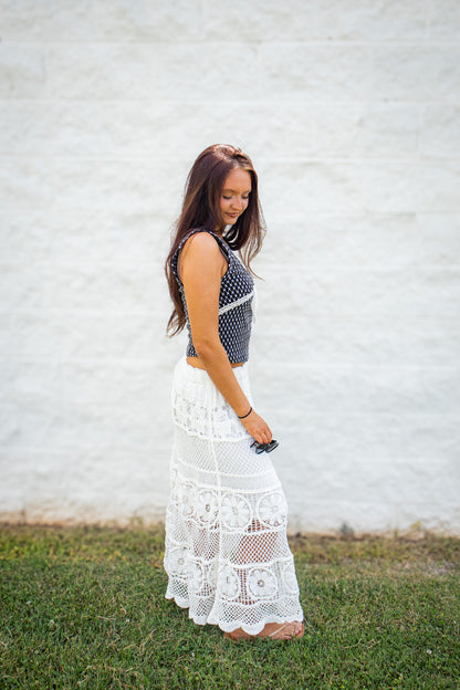 Coastal Ivory Crochet Lace Maxi Skirt