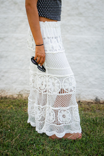 Coastal Ivory Crochet Lace Maxi Skirt