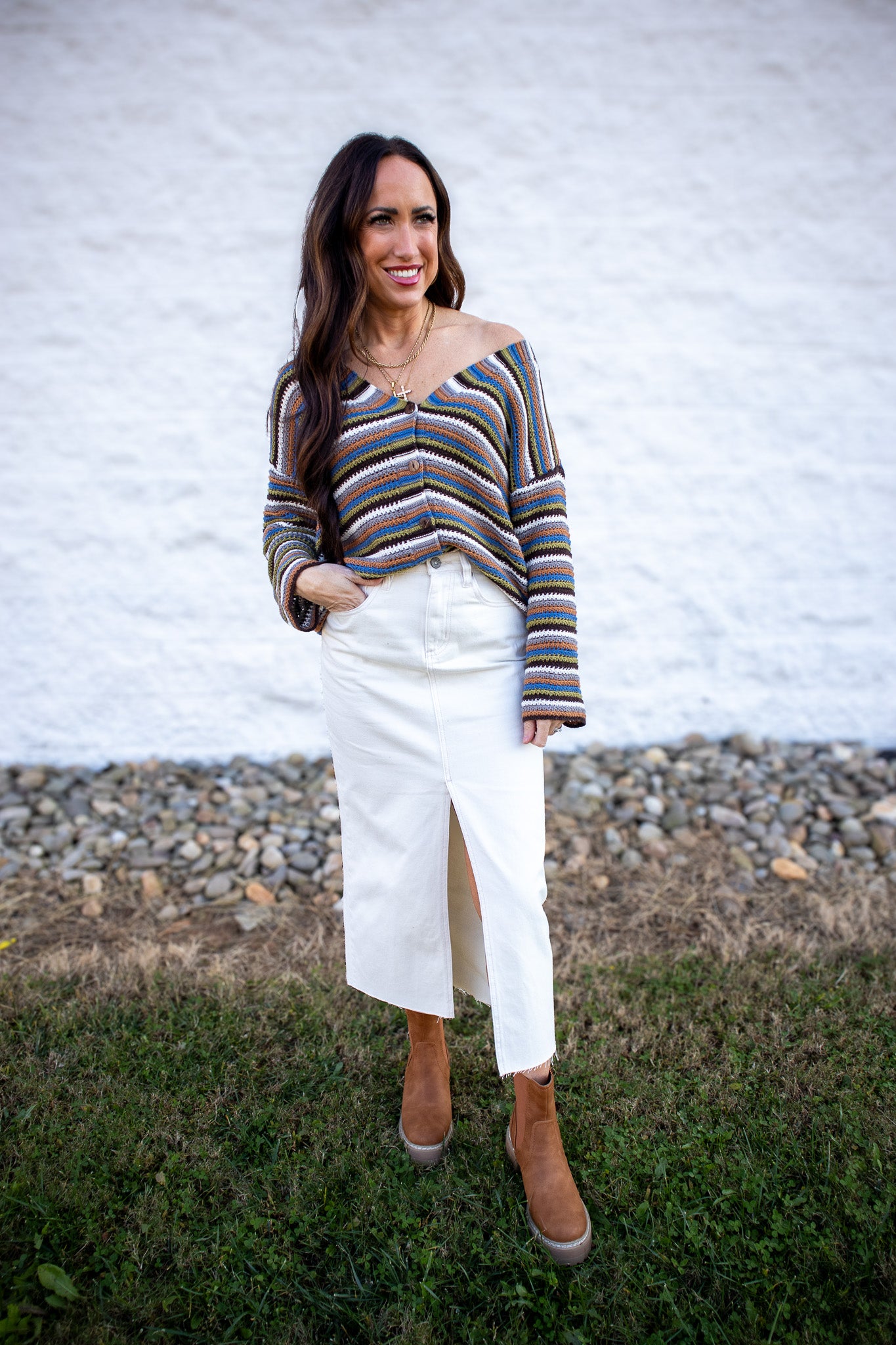 Hidden - Peyton Front Slit Midi Skirt - Sea Salt