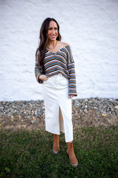 Hidden - Peyton Front Slit Midi Skirt - Sea Salt