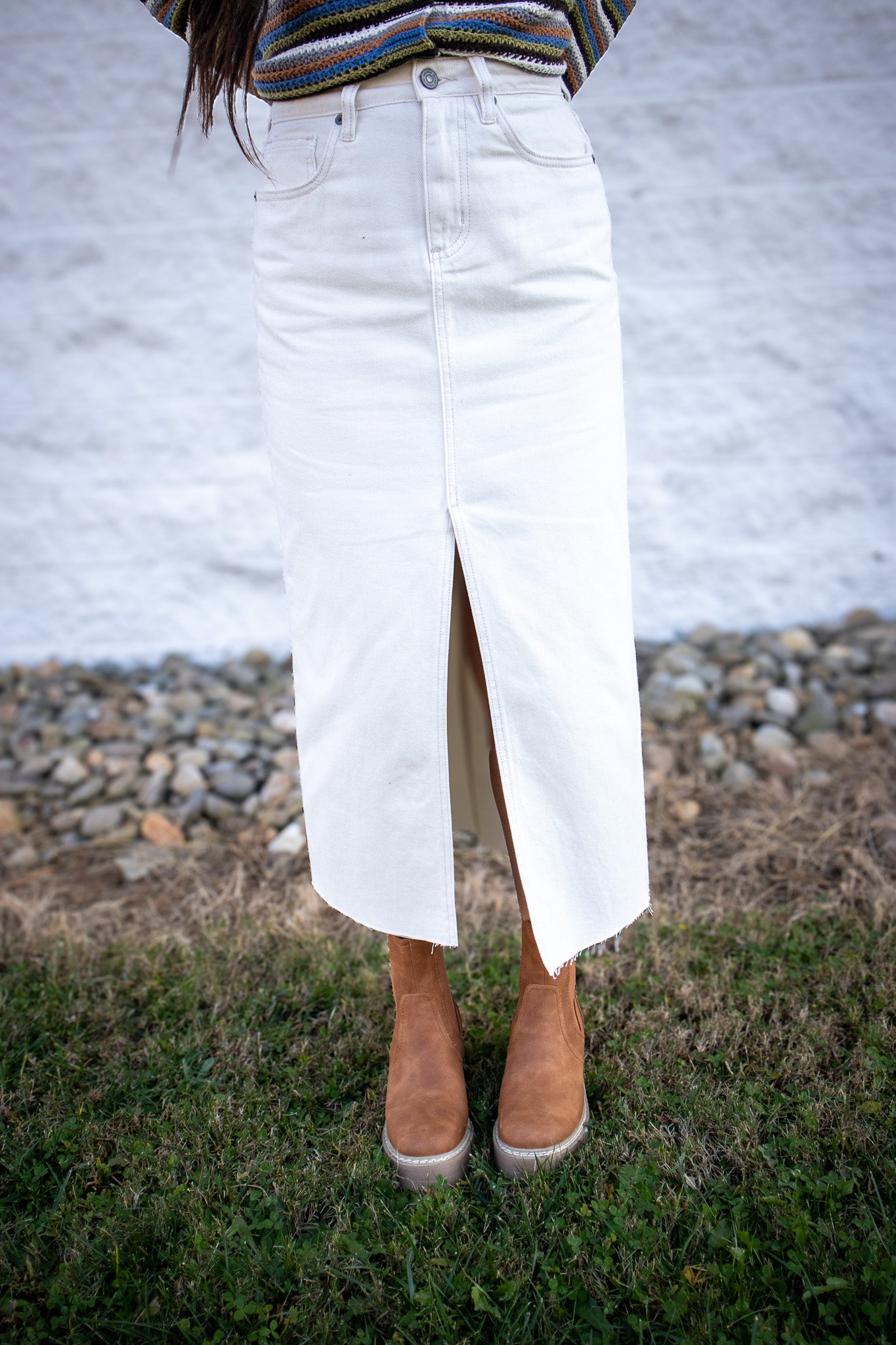 Hidden - Peyton Front Slit Midi Skirt - Sea Salt