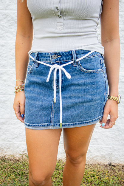 Hidden - Peyton Low Rise Rope Drawstring Denim Mini Skirt