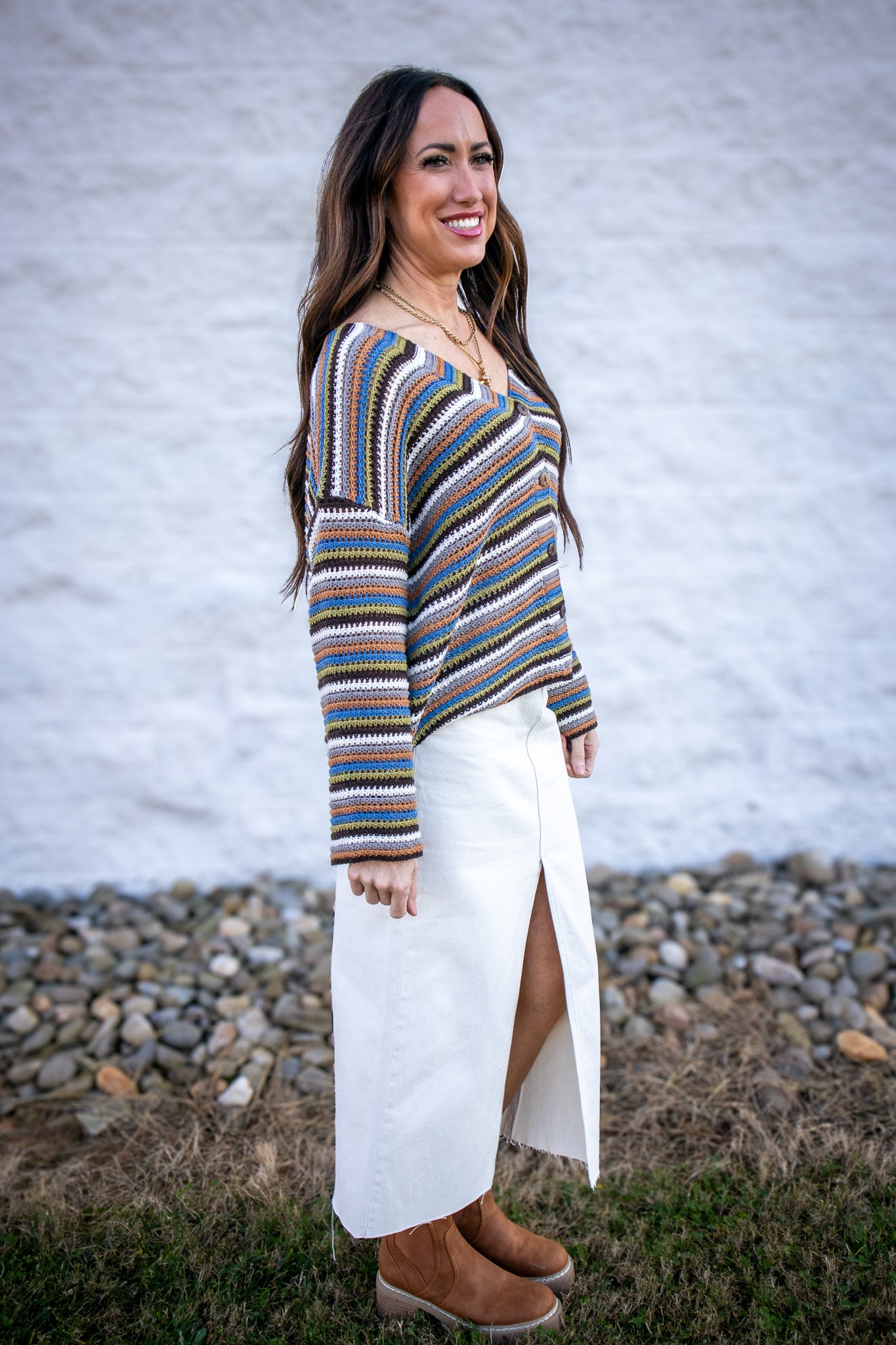 Hidden - Peyton Front Slit Midi Skirt - Sea Salt