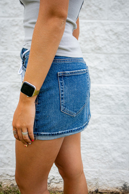 Hidden - Peyton Low Rise Rope Drawstring Denim Mini Skirt