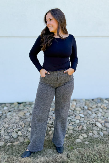 Hidden - Logan High Rise Cheetah Print Dad Jeans