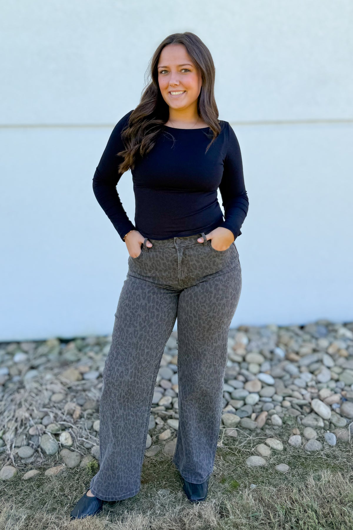 Black Boat Neck Long Sleeve Top