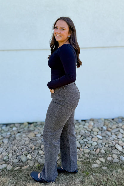 Hidden - Logan High Rise Cheetah Print Dad Jeans