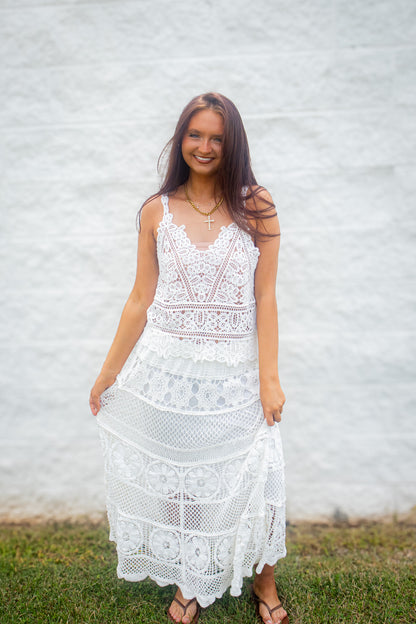 Coastal Ivory Crochet Lace Maxi Skirt