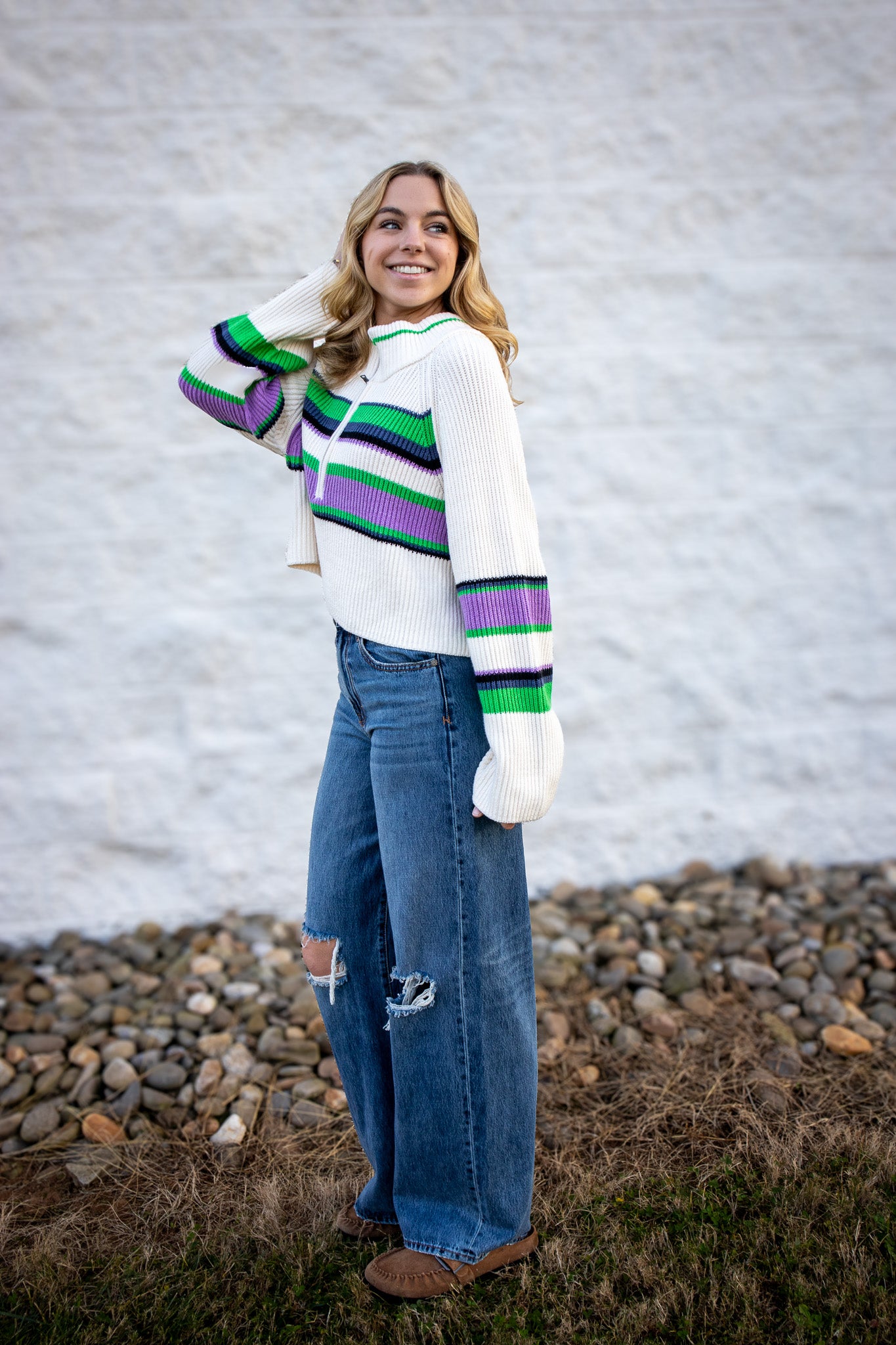 Free People - Striped Greta Half Zip - Sugar Swirl Combo