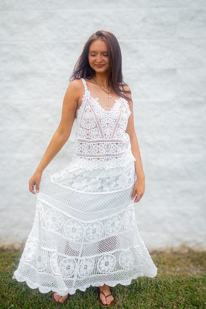 Coastal Ivory Crochet Lace Maxi Skirt