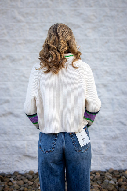 Free People - Striped Greta Half Zip - Sugar Swirl Combo