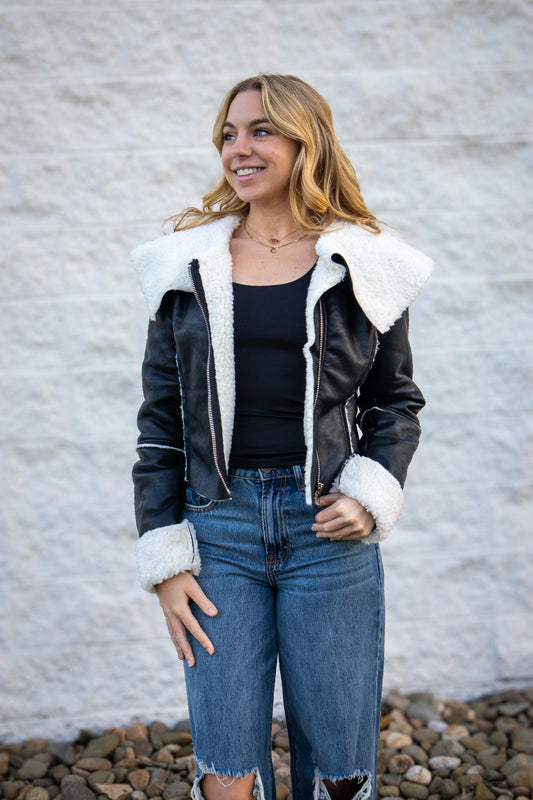 Luxe Faux Leather Sherpa Jacket