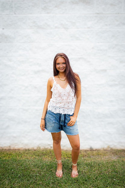 Coastal Breeze White Lace Crochet Tank