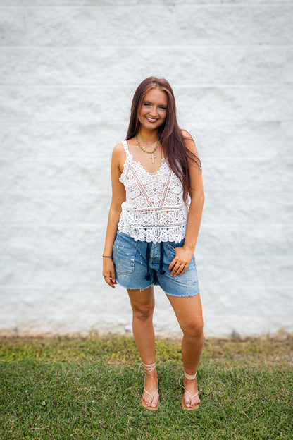 Coastal Breeze White Lace Crochet Tank