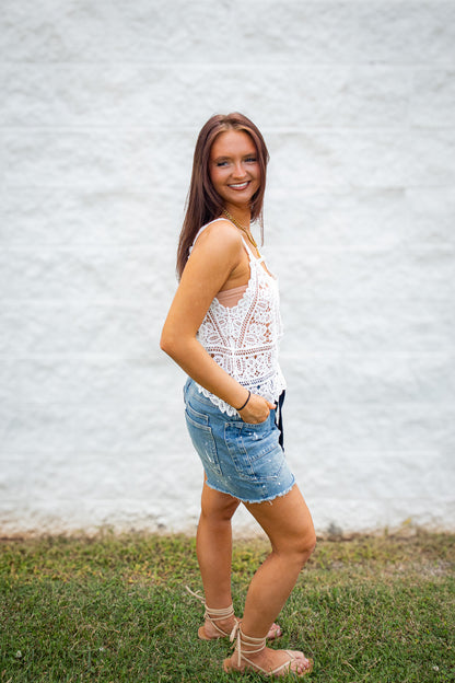 Coastal Breeze White Lace Crochet Tank