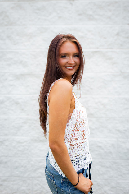 Coastal Breeze White Lace Crochet Tank