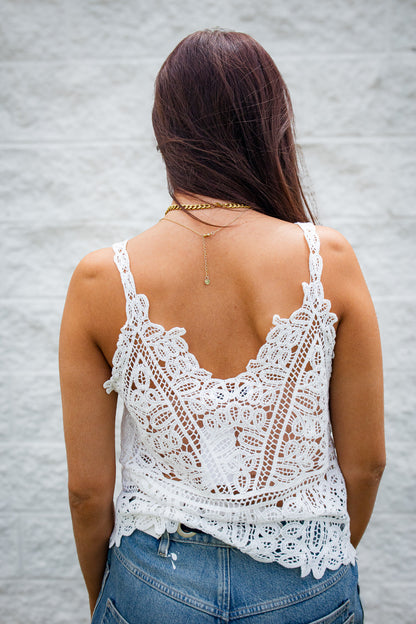 Coastal Breeze White Lace Crochet Tank