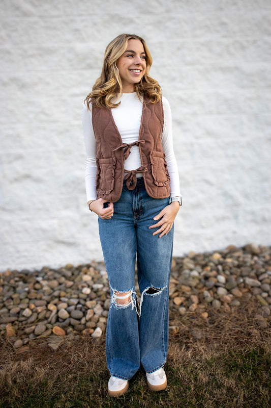 Maple Brown Ruffle Vest