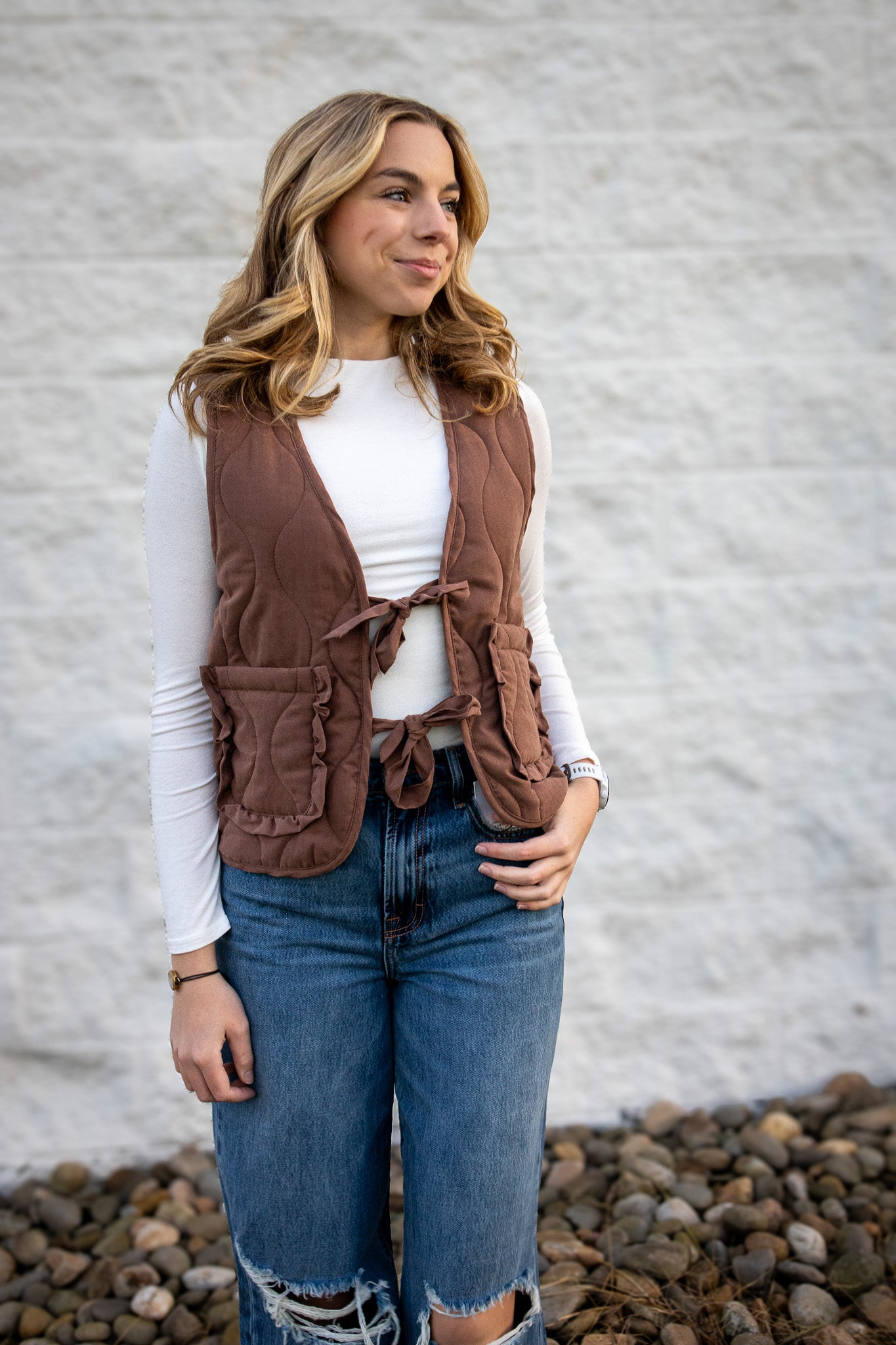 Maple Brown Ruffle Vest