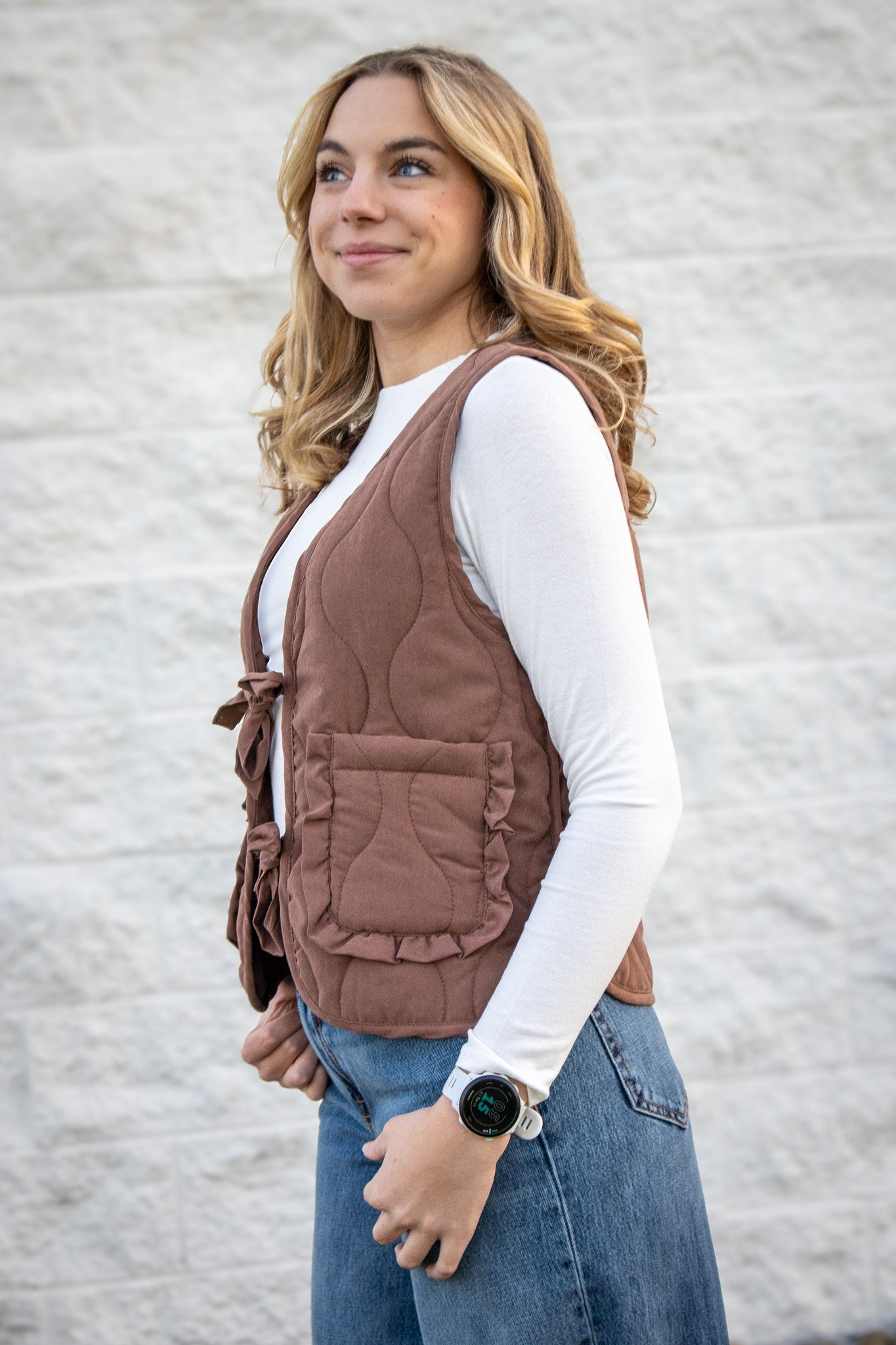 Maple Brown Ruffle Vest