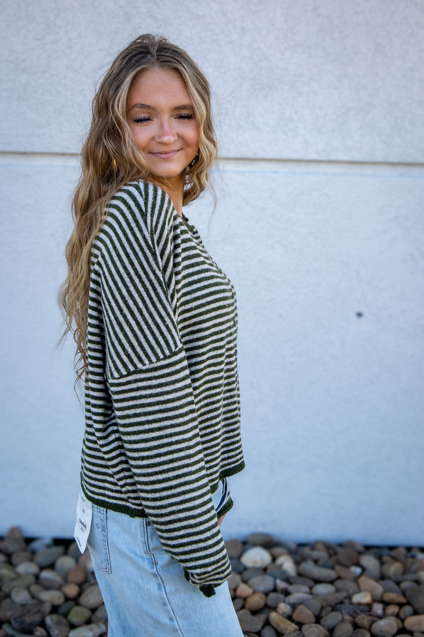 Olive Striped Button Down Cardigan