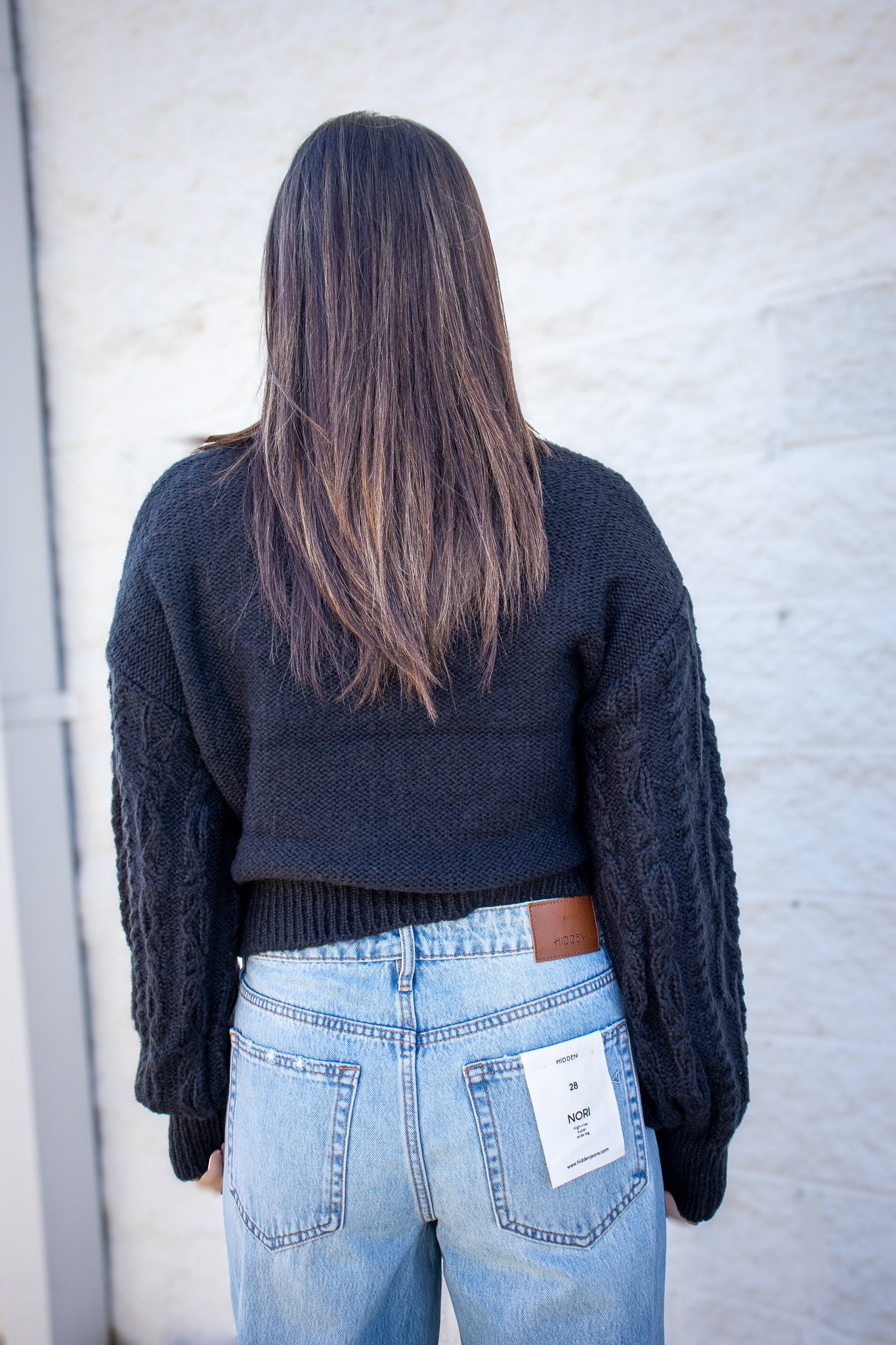 Black Mock Neck Cable Knit Sweater