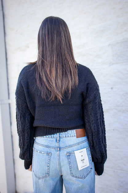 Black Mock Neck Cable Knit Sweater
