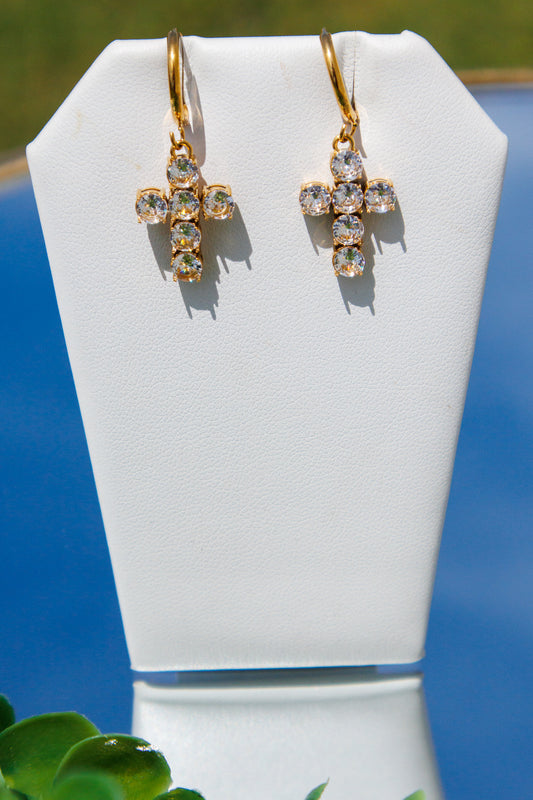 ADORN - Shine Your Light Crystal Cross Huggie Earrings