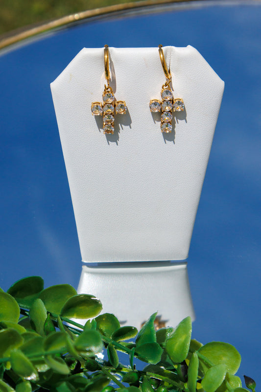 ADORN - Shine Your Light Crystal Cross Huggie Earrings