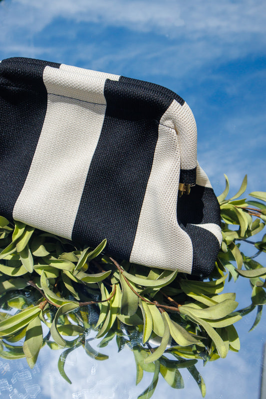 Coastal Cabana Striped Clutch Bag - BLACK/WHITE