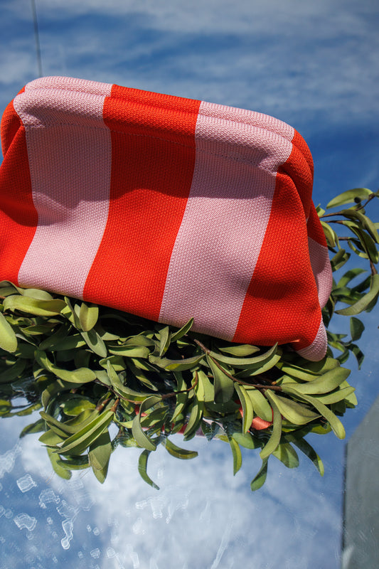 Coastal Cabana Striped Clutch Bag - PINK/ORANGE